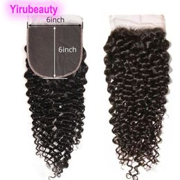 10-24inch Indian Virgin Human Hair 6X6 Lace Closure Water Wave Kinky Curly Yirubeauty Top Closures Natural Colour 10-24inch