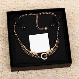 2023 Luxury quality Charm one line shape pendant necklace with diamond and black genuine leahter in 18k gold plated have box stamp PS7524B