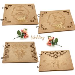 Other Event Party Supplies Creative Wedding Guest Book Wooden Engraved Hollow Invitations Signing Greeting Cards DIY Po Album 230825