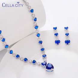 Sets Cellacity Sterling Sier Sets Gemstone Hollow Heart Earrings Zircon Ruby Sapphire Emerald Women's Wear Jewellery for Party