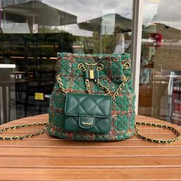 Zaino firmato Borse tote da donna Mini Borsa a secchiello Tessuto di lana Borsa a tracolla verde Borsa composita di qualità di lusso 2pz Borsa a tracolla all'uncinetto Portafoglio logo cinturino 22CM