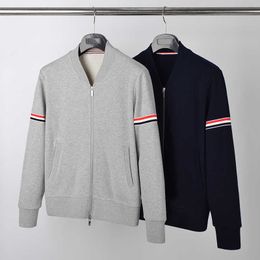 Men's Jackets Tb Trendy Brand Red White Blue Striped Jacket Pure Cotton Business Casual Comfortable Baseball Jersey B0451