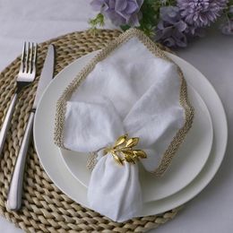 Table Napkin 4PCS Linen Napkins 35x35cm Lace Edge Cloth Soft Comfortable Square For Wedding Dinning Party Birthday Decor