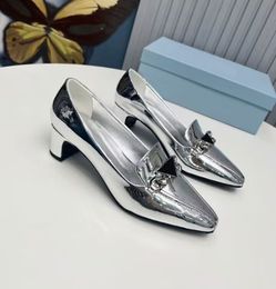 Women's Low Mid Heel Designer Dress Shoes Fashion Rhinestone Mirror Leather Sewn High Heels 4.5cm Sexy Party Dress Shoe Matching Box 35-41