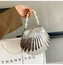 Evening Bags Evening Bags Shell Shape Women Clutch Bags Wedding Bridal Handbag Pearl Beaded Fashion Shell Chain Party Bags 230825