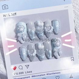 False Nails Blue Cute Sweet and Cool Cat Claw Artificial Nail Sticker Handmade False Nail Wearable Patch Detachable Finished Product x0826