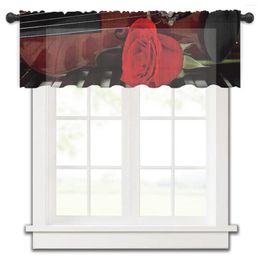 Curtain Guitar On Piano Red Rose Flower Kitchen Small Tulle Sheer Short Bedroom Living Room Home Decor Voile Drapes