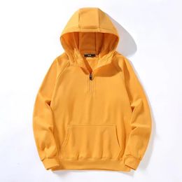 Men's Hoodies Sweatshirts Autumn and winter hooded semi zipper sweater men plus velvet European American trend hoodie large size loose casual men's j 230826