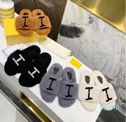 high quality winter Cartoon fashion Lazy black white letter women designer shoes sexy platforkeep warm wool flops Large size 35-42 us4-us11 With