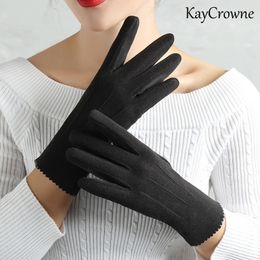 Fingerless Gloves Slim Vintage Windproof Touch Screen Gloves Women Winter Full Finger Hand Warmer Suede Glove Female Young Students Wholesale G027 230826