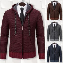 Men's Sweaters Men Hooded Jacket Cozy Cardigans With Plush Lining Zipper Placket Pockets For Casual Autumn Winter Knitwear