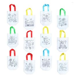 Storage Bags 12pcs DIY Colorful Graffiti Party Goodie Canvas Bag Kids Tote Birthday Gifts For Craft Children Kindergarten