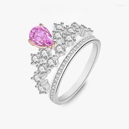 Cluster Rings TKJ Crown Pink Cubic Zirconia Ring For Women 925 Sterling Silver Princess Wedding Jewellery