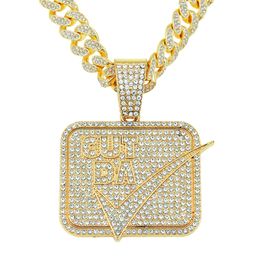Hip Hop Men Rapper diamond pendant necklace shiny CUT DA tick square pendant micro-inset zircon Jewellery night club accessory Sweater Collarbone Cuban chain 1797