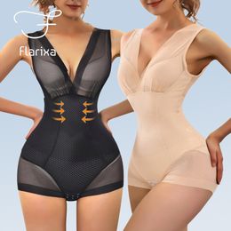 Waist Tummy Shaper Flarixa Sexy Mesh Shapewear Women Bodysuit Push Up Bra Redress Tank Top Trainer Tuck BodyShaper Transparent Lingerie 230826