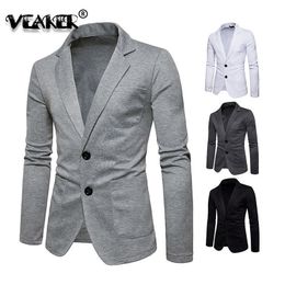 Men's Suits Blazers Spring Knitted Blazer Men Casual Knit Slim Suit Jackets Business Brand Casaco Masculino Male Waite grey 230826