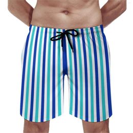Men's Shorts Summer Board Vertical Striped Sportswear Blue And White Design Beach Short Pants Funny Quick Dry Swim Trunks Big Size