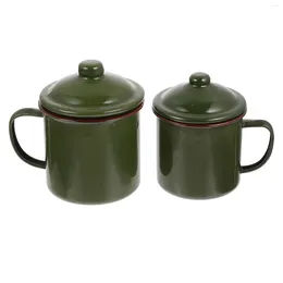 Wine Glasses 2 Pcs Army Green Enamel Mug Vintage Mugs Durable Water Cups Travel Drinking Coffee Lovers Practical Tea