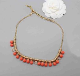 2023 Luxury quality Charm pendant necklace with orange Colour beads drop earring choker in 18k gold plated have box stamp PS7560B