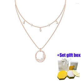 Chains Fashionable Charm Rose Gold Circle Dotted Double Layer Jewellery Necklace Suitable For Beautiful Women