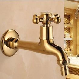 Bathroom Sink Faucets Long Gold Brass Decorative Garden Single Cold Bibcock Faucet Washing Machine Tap Outdoor