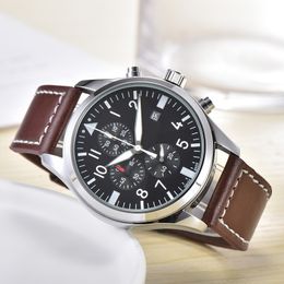 High quality Men's Watch Quartz Movement Pilot Watch All Dial Working Chronograph Watch Leather strap Stainless steel case Timepiece Luxury