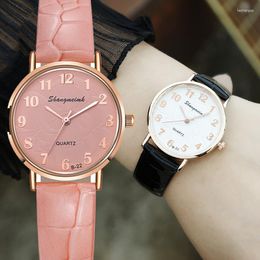 Wristwatches Simple Quartz Watch Ins Girls' Middle School Student Watches Leather Strap Wrist Gift Click Wholesale