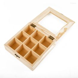 Jewellery Pouches 9 Grids Slots Wooden Eyeglasses Storage Box Sunglasses Glasses Display Case Travel Organiser Container Transparent Lid