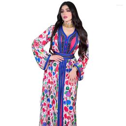 Ethnic Clothing Zigui Rhinestone Birthday Dress 2 Pieces Outfits Long Sleeve Blue Pink Flower Evening Muslim Floor Lenth Beading