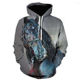 Men's Hoodies Sweatshirt Men Women 3D Print Brown Horse Animal Pattern Pullover Unisex Casual Creative Oversized