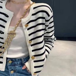 Women's Knits Tees Striped Cotton Knitted Tops Women Autumn Soft Sweater Cardigan Loose Elegant Ladies Vintage Fashion Aesthetic Clothes Y2k 230827