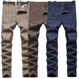 Men's Pants Being Vigor Organic Cotton Slim Chino Mens Checked Trousers Euro Leisure Formal Men Business Long Plus Size 42 Inch 230826