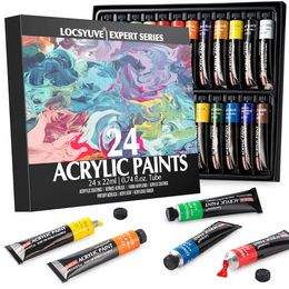 Painting Supplies Acrylic Paint 24 Colours 22ml Tube Set for Fabric Clothing Rich Pigments Artists 230826