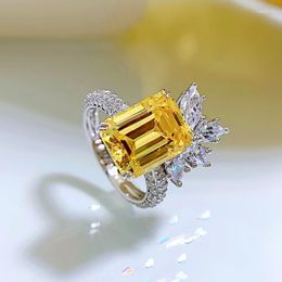Cluster Rings 2023 925 Silver Rectangular Yellow Diamond 9 12 Ascher High Carbon Ring Factory Direct Sales