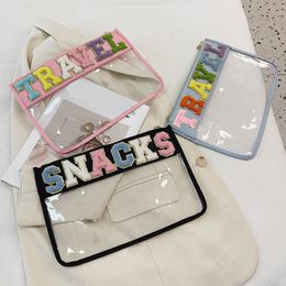 Waist Bags Letter Patches Transparent PVC Cosmetic Bag Clutch Women Clear Travel Make up Pouches Stuff Makeup Toiletry 230826