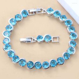 Link Bracelets Enjoyable Natural Blue Crystal Bracelet Health Fashion Silver Colour Jewellery For Women Free Box