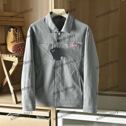 xinxinbuy Men designer Coat Jacket Waffle Panelled letter jacquard fabric long sleeve women gray Black red M-4XL