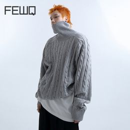 Men's Sweaters FEWQ Men Pullover Solid Colour High Neck Shoulder Pad Drop Sweater 2023 Street Striped Autumn Winter Fashion 24X1392 230826