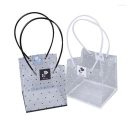 Gift Wrap PVC Flower Packaging Bag Black And White Polka Dot Pattern Wrapping Plastic Bouquet Packing Box With Handles 4 Sizes