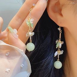 Stud Earrings Summer Freshness: Exquisite Green Romantic Zirconia Long - Unique Versatile Ear Clip For Chic And Unconventional Style