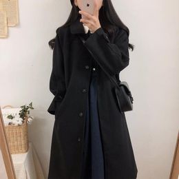 Women's Wool Blends Women Wool Blends Coats Long Elegant Single Breasted Female Leisure Slim Autumn Outwear High Quality Overcoats Black All-match 230827