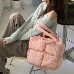 Quilted Down Tote Shoulder Bag for Women Soft Stuffed Ladies Designer Pillow Bag Retro Female Plaid Underarm Bags Large Handbags