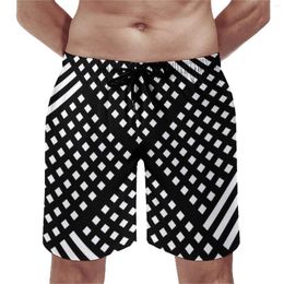 Men's Shorts Board Black White Striped Cute Swimming Trunks Abstract Geometric Men Quick Drying Running Short Pants