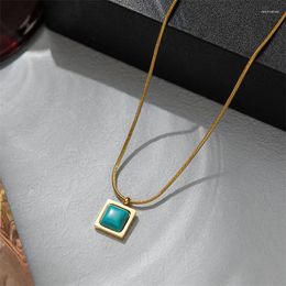 Chains Design Stainless Steel Turquoise Stone Pendant Necklace Chain Gold Color Plated Fashion Women Jewelry