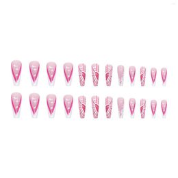 False Nails Pink Long Fake With Spider Web Printed Charming Comfortable To Wear Manicure For Women And Girl Nail Salon