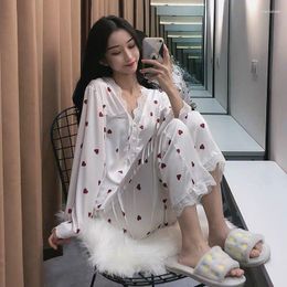 Women's Sleepwear Pajama Sets Women Long Sleeve Print Fashion Chic Lace Sweet Lovely Simple Loose Casual V-neck Single Breasted Cozy