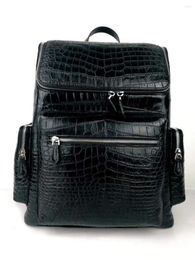 Backpack Top Quality Real Genuine Crocodile Belly Skin Leather Men Bag Black Colour Daily Fast Ship Free Zip Close