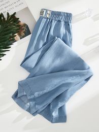 Women's Jeans Summer Women Thin Denim Trousers Elastic High Waist Blue Wide Leg Pants Korean Stretch Oversized Baggy Jeans 230826