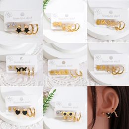 Stud Earrings Fashion Gold Color Oil Dripping Set Stainless Steel Jewelry For Women And Men