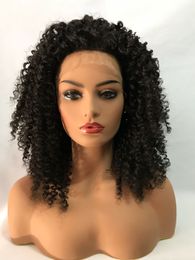 Lace Frontal Wig Natural Black Color Kinky Curly Short Bob Human Hair Wigs For Women